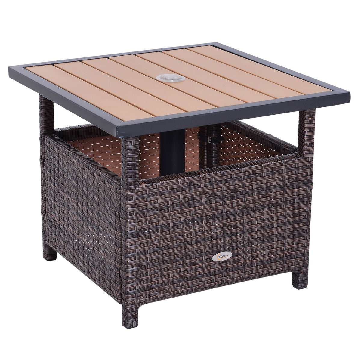 Polyrattan Side Table Garden Table Patio Table Umbrella Stand For Parasol Incl. Sandbag Brown 55.5 X 55.5 X 46 Cm