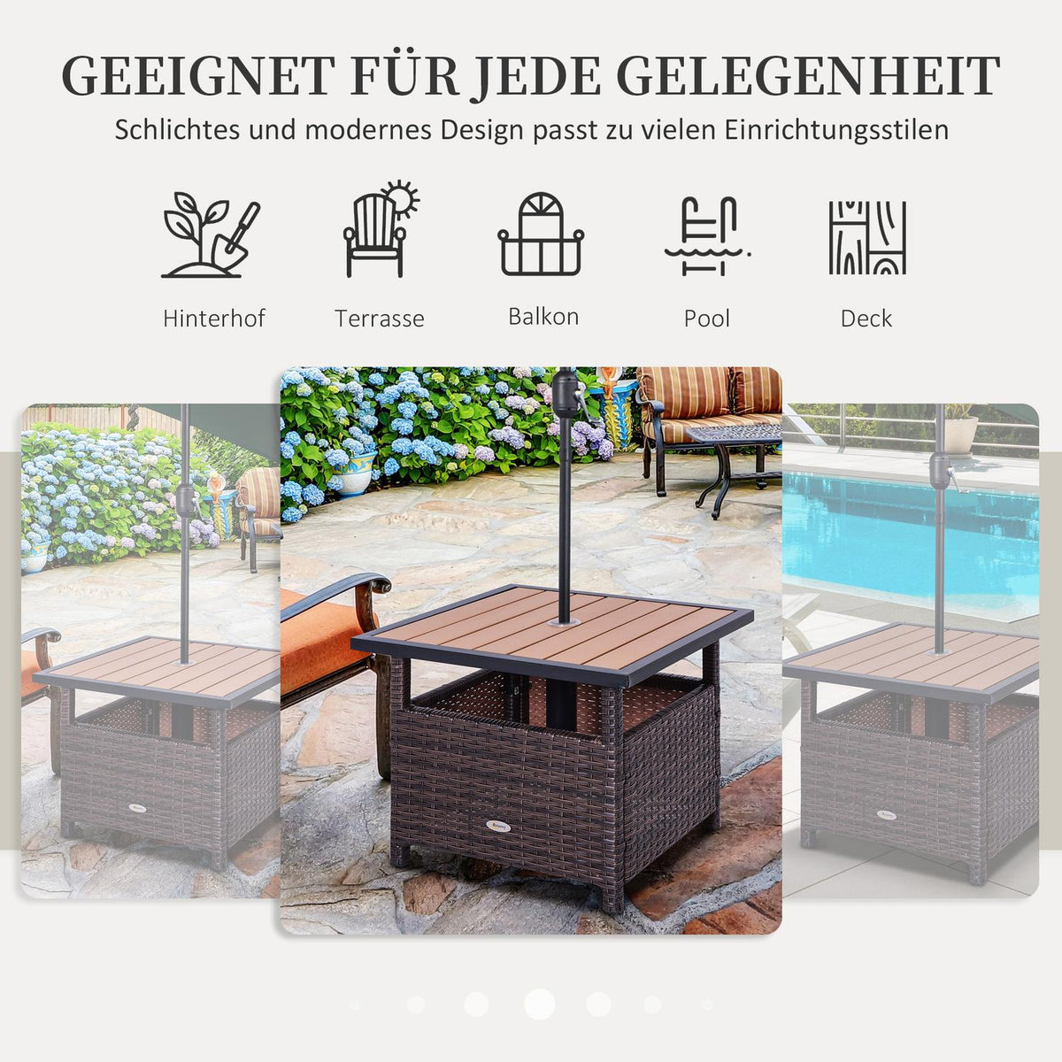 Polyrattan Side Table Garden Table Patio Table Umbrella Stand For Parasol Incl. Sandbag Brown 55.5 X 55.5 X 46 Cm