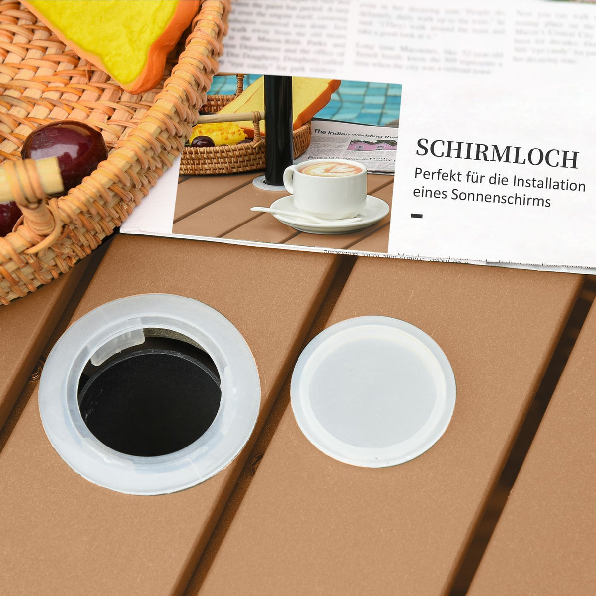 Polyrattan Side Table Garden Table Patio Table Umbrella Stand For Parasol Incl. Sandbag Brown 55.5 X 55.5 X 46 Cm