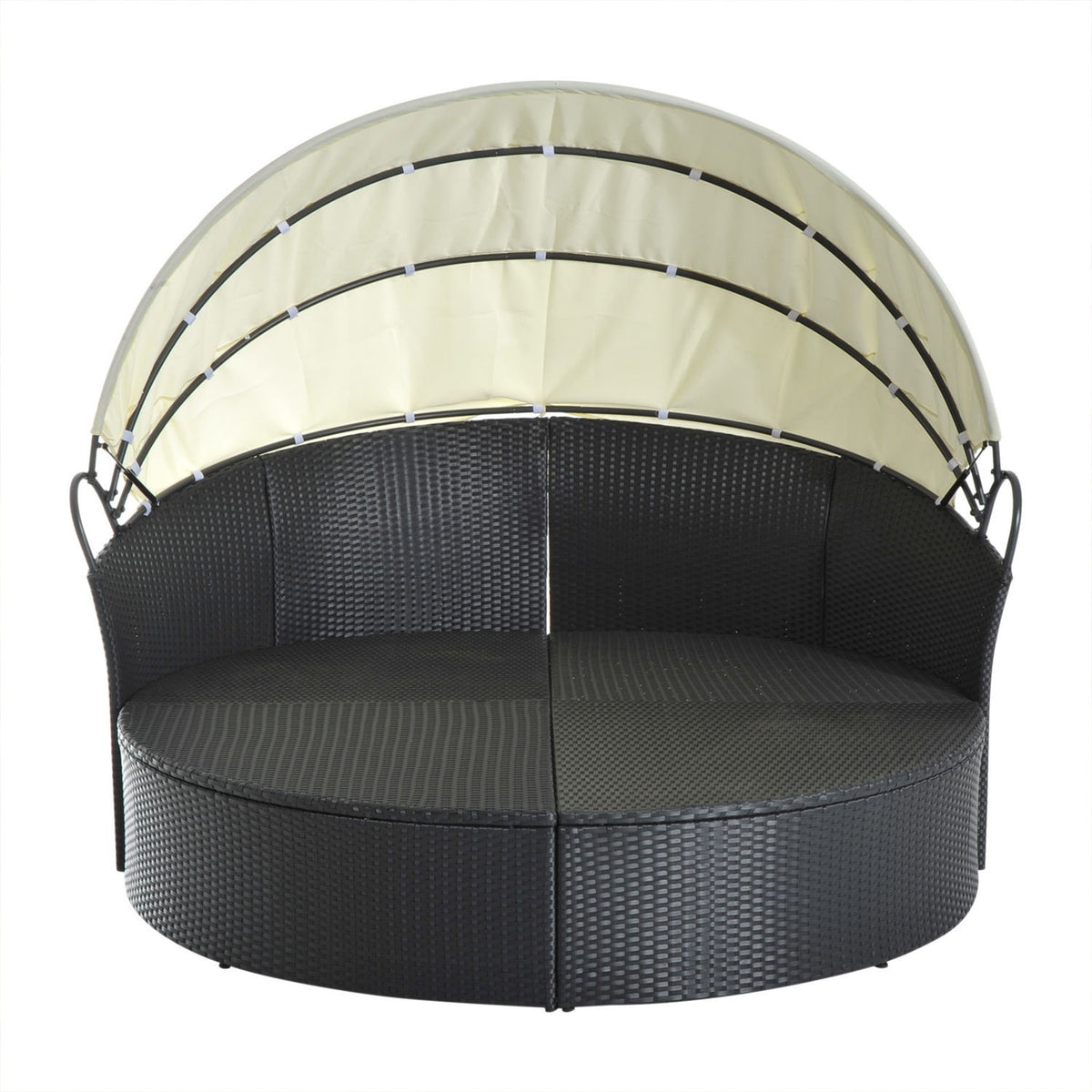 Polyrattan Sun Island With Foldable Sun Canopy Lounge Sun Lounger Garden Lounger Set Garden Set Cream 171 X 180 X 155 Cm