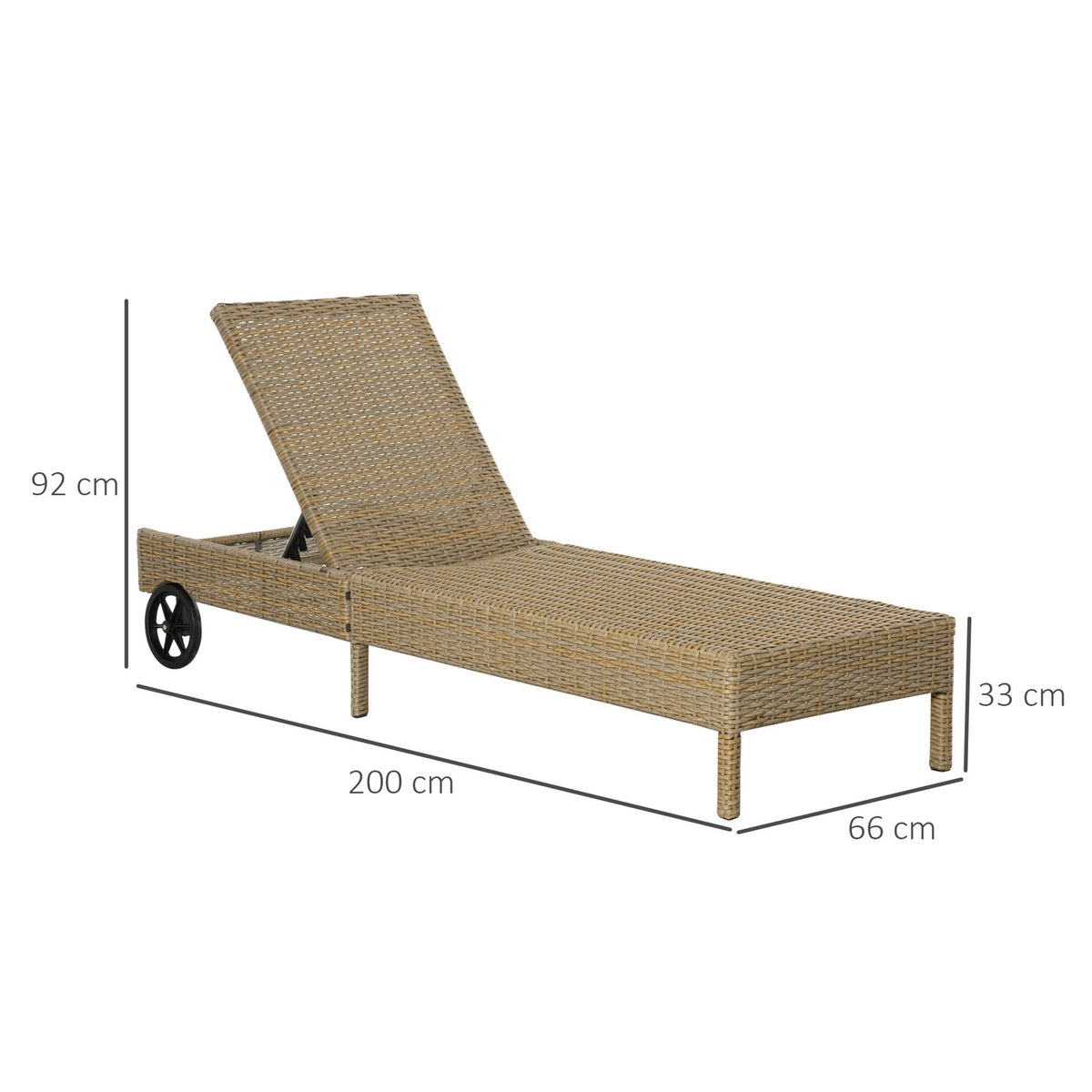 Polyrattan Sun Lounger Garden Lounger Adjustable Cushion Natural Khaki 200X66X92Cm