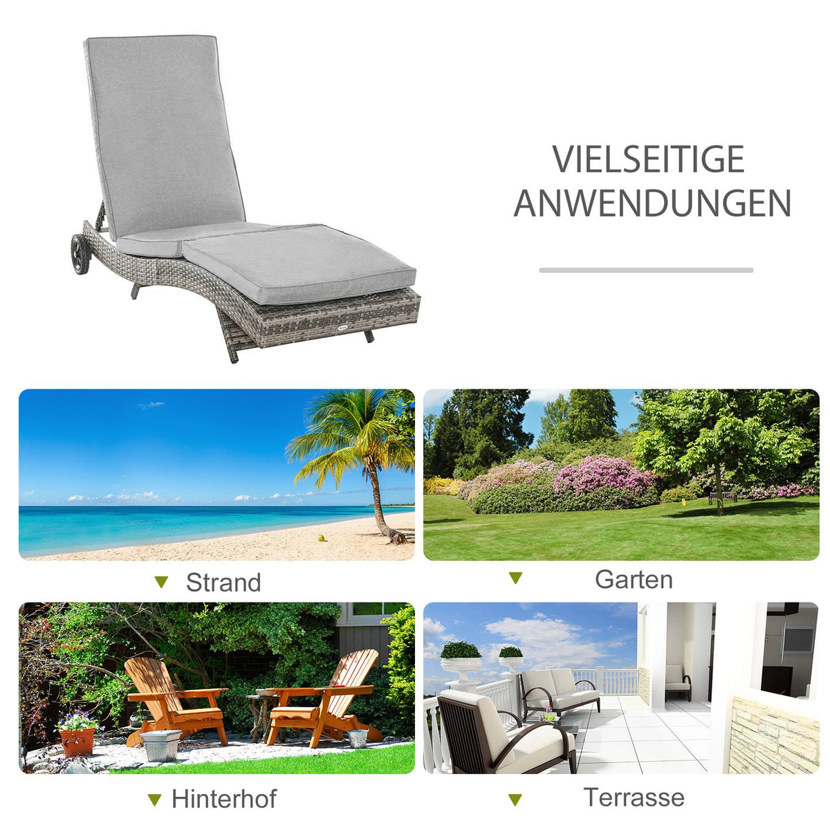Polyrattan Sun Lounger Garden Lounger with Cushion 5-Level Adjustable S-Shape Garden Furniture Metal Gray 207 x 70 x 70 cm