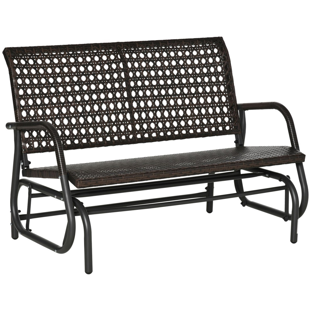 Polyrattan Swing Bench 2-Seater Outdoor Patio Garden Loveseat Garden Swing With Backrest Bench Park Bench Brown 70 X 120 X 84 Cm
