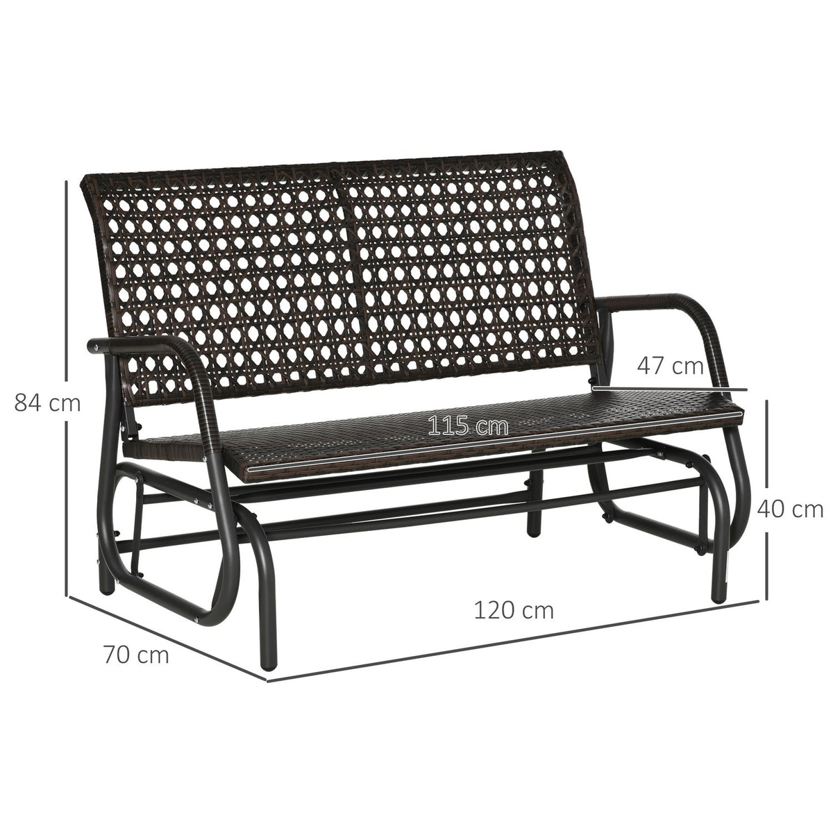 Polyrattan Swing Bench 2-Seater Outdoor Patio Garden Loveseat Garden Swing With Backrest Bench Park Bench Brown 70 X 120 X 84 Cm