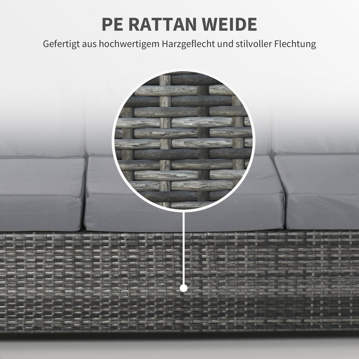Poly rattan garden lounge sofa 3-seater with cushions, gray, metal & polyester, 185 x 70 x 80 cm, ideal for terrace & balcony