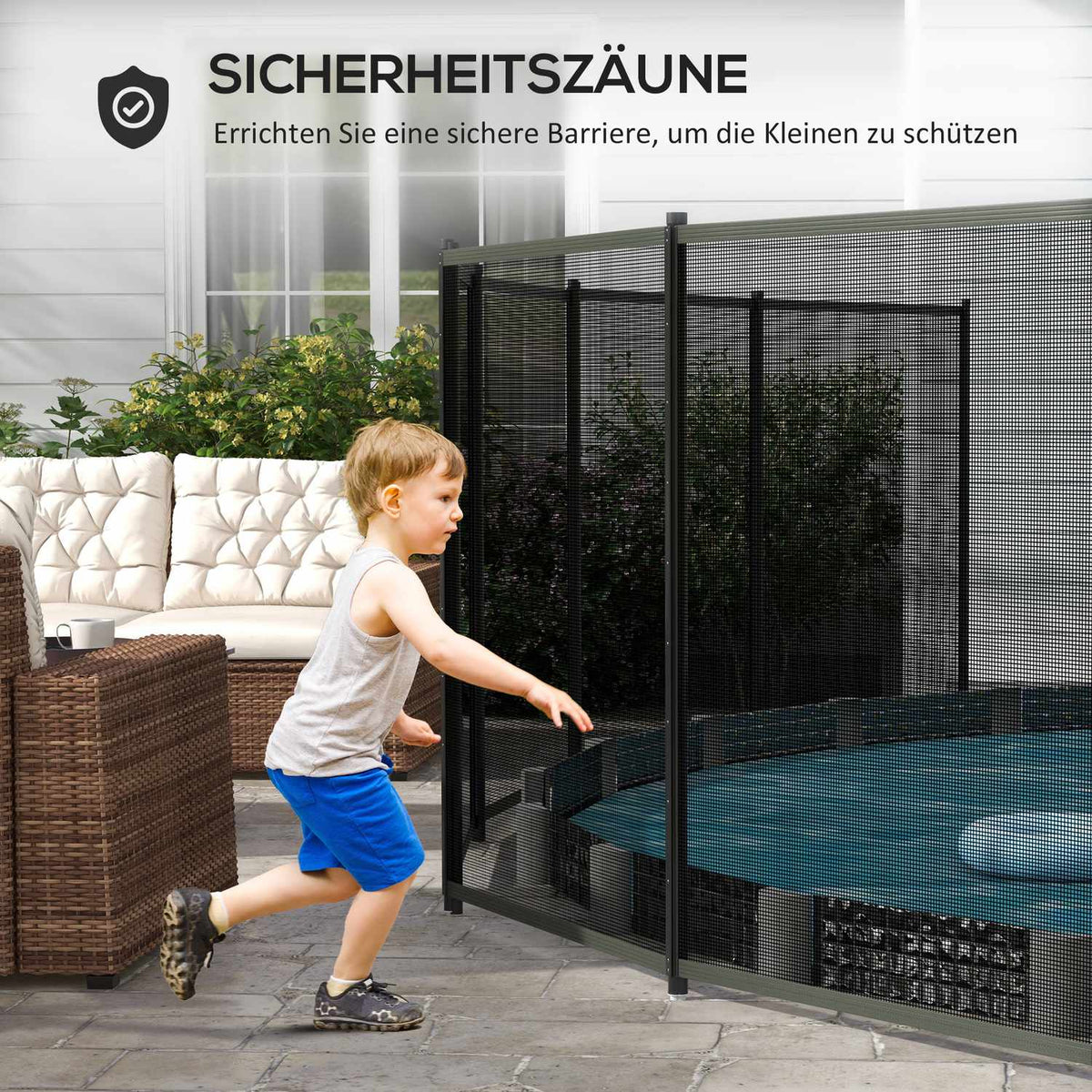 Pond Fence, 365 X 126 Cm Garden Fence, Set Of 4 Decorative Pool Fence With Foot Plug-In Fence For Patio, Balcony, Mesh, Black
