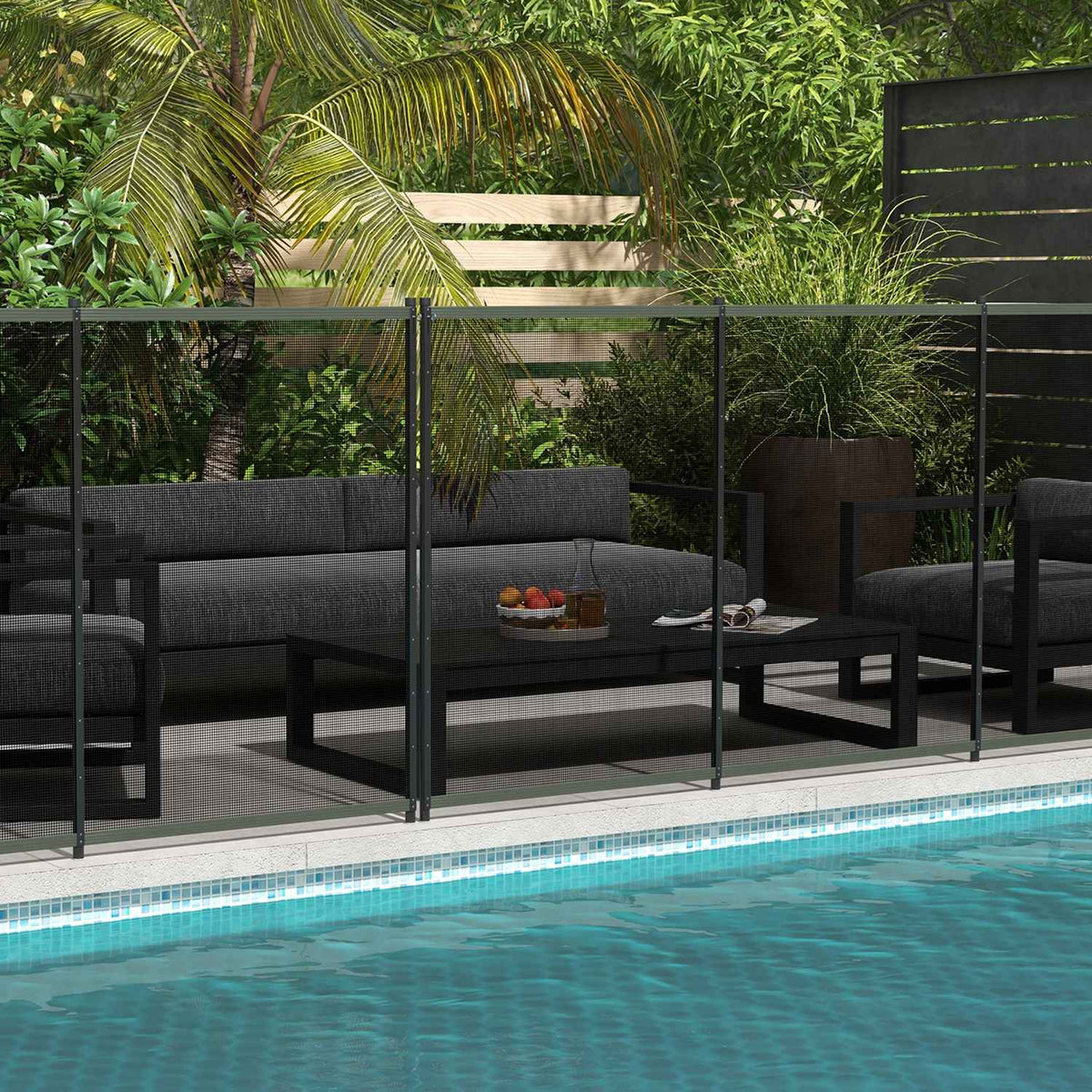 Pond Fence, 365 X 126 Cm Garden Fence, Set Of 4 Decorative Pool Fence With Foot Plug-In Fence For Patio, Balcony, Mesh, Black