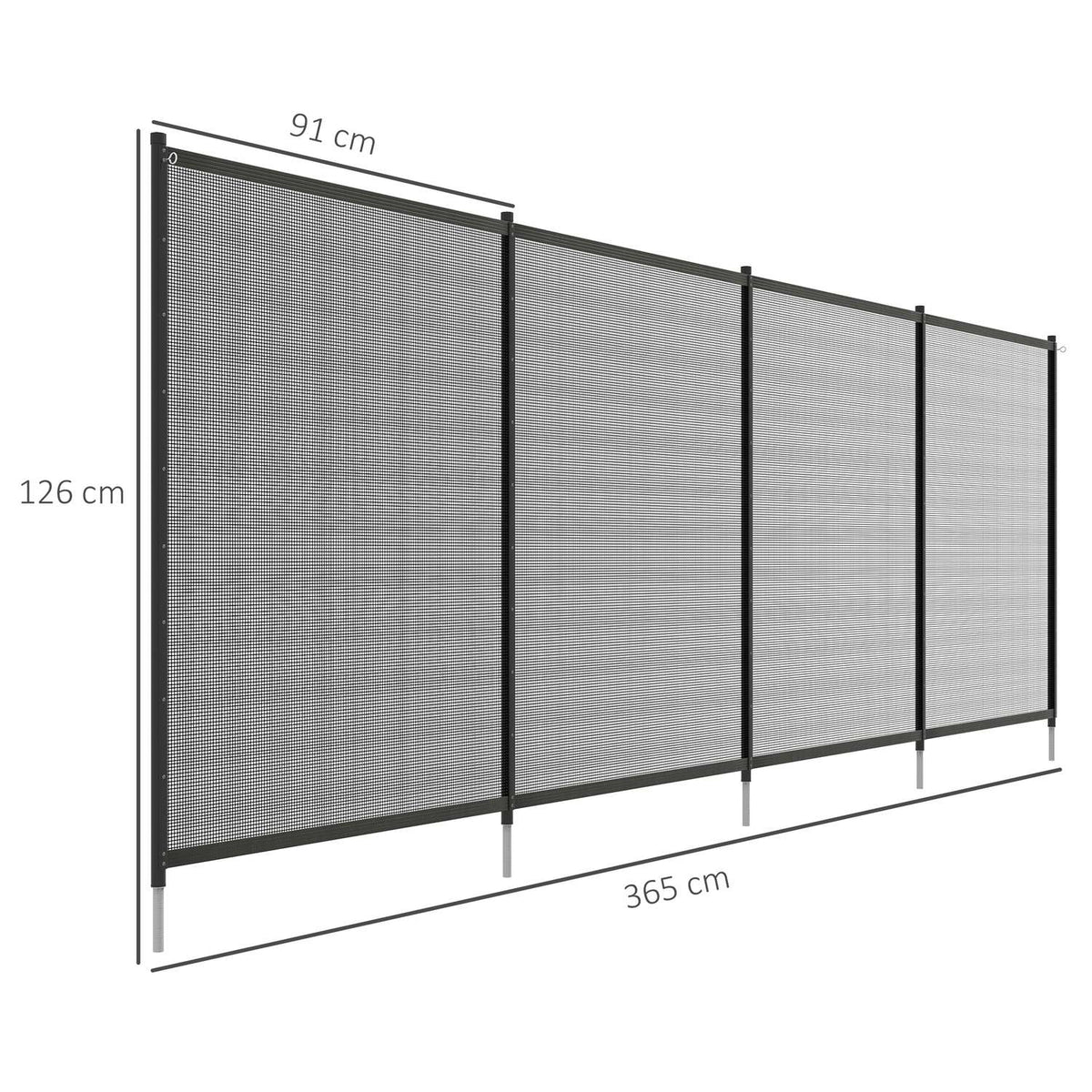 Pond Fence, 365 X 126 Cm Garden Fence, Set Of 4 Decorative Pool Fence With Foot Plug-In Fence For Patio, Balcony, Mesh, Black