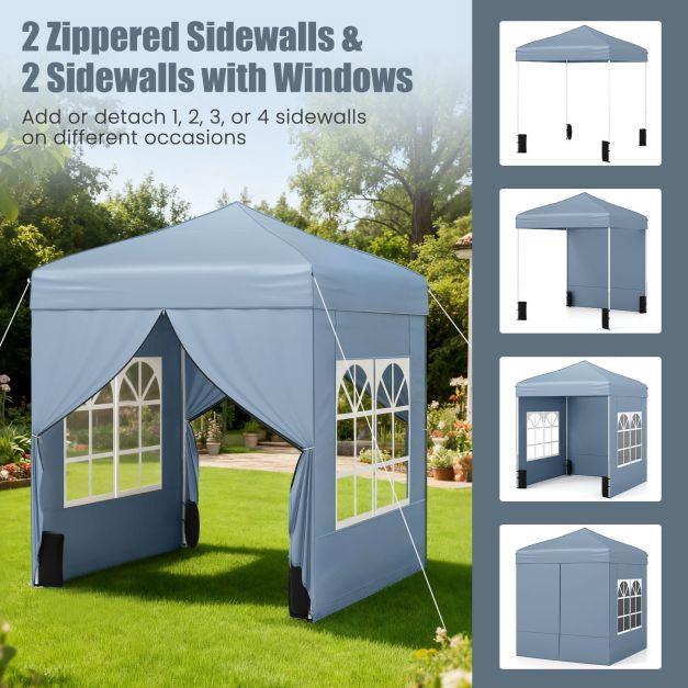 Pop-Up Canopy Tent 6.5x6.5 ft, 4 Sidewalls, Wheeled Bag