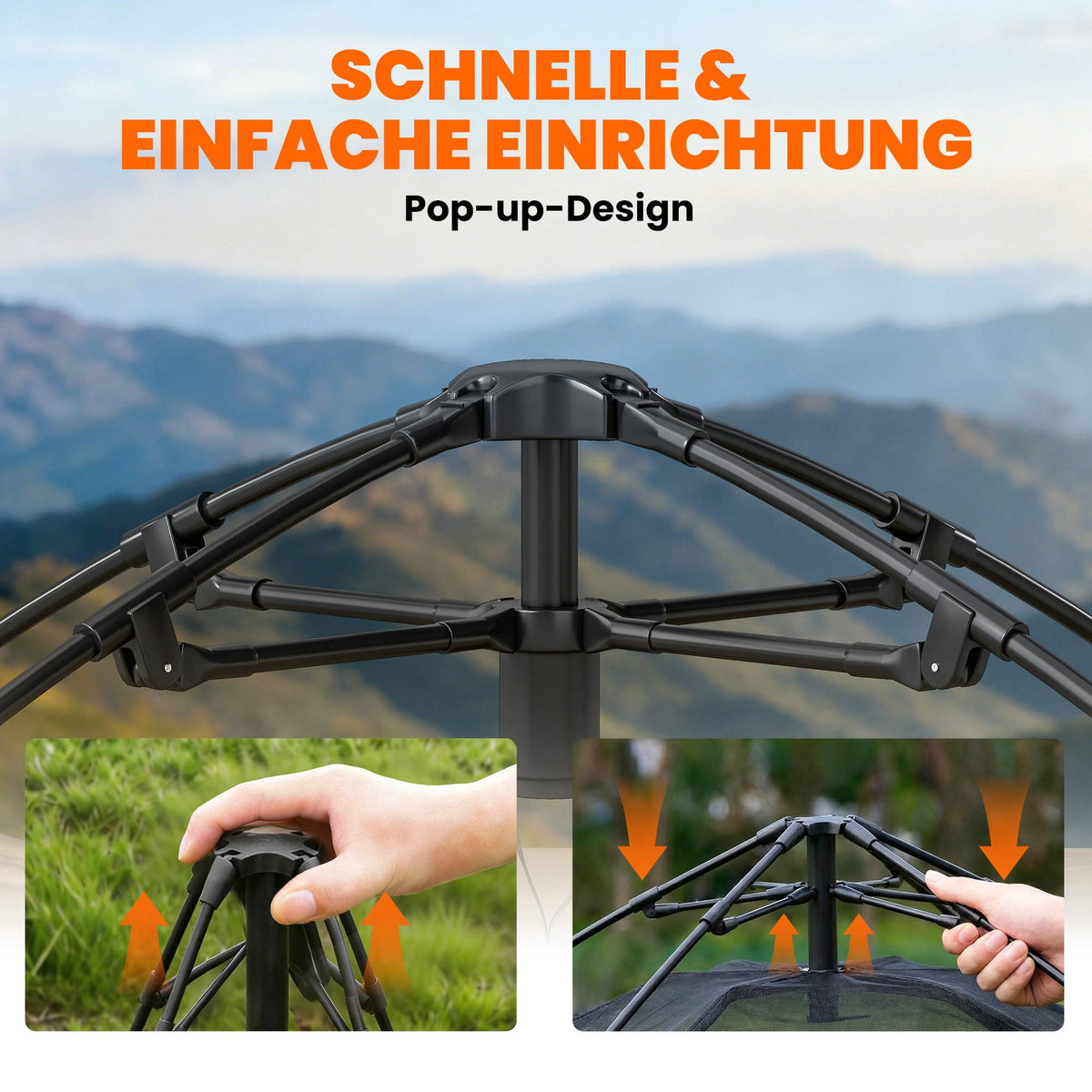 Pop-Up Dome Tent, Waterproof, 2-3 People, 235x235x184cm