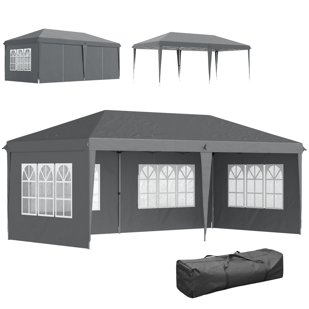 Pop-Up Gazebo 3x6m Waterproof with 4 Sidewalls, Grey