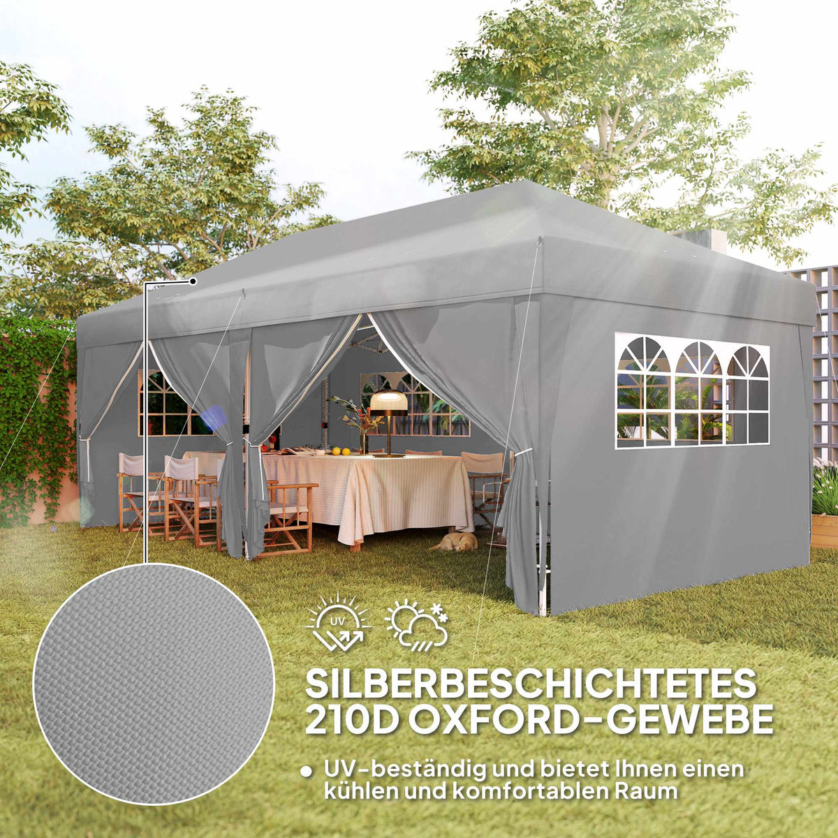 Pop-Up Pavilion 6x3m, UV Protection, Removable Sides