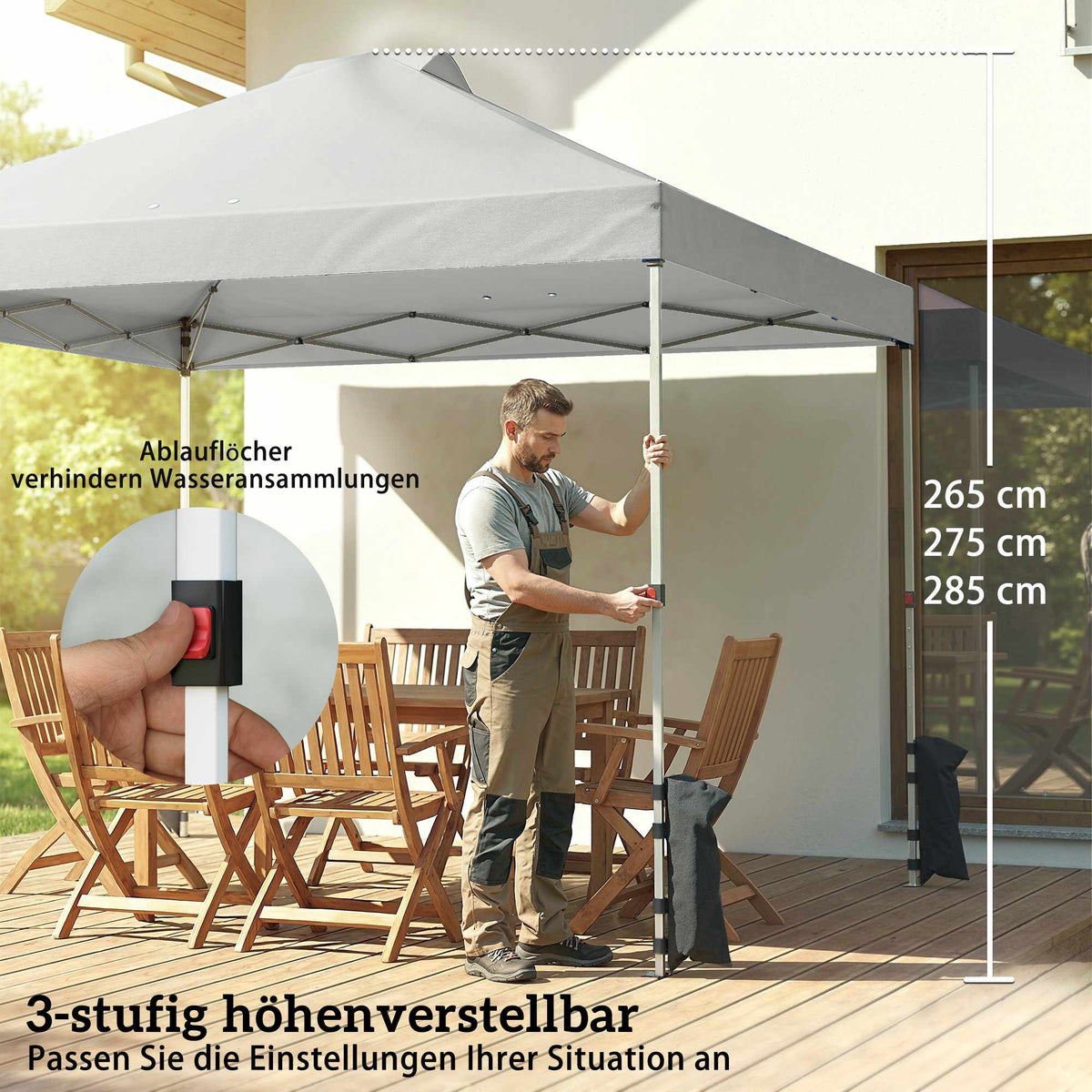 Pop-Up Pavilion, UV50+ Waterproof, 3 Sidewalls, Light Gray