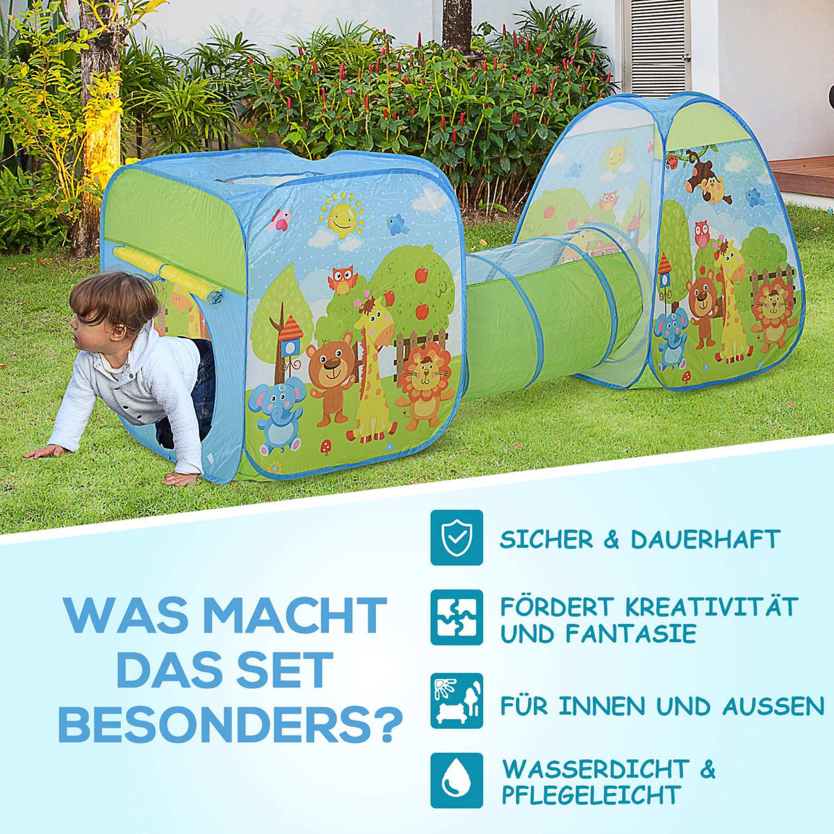 Pop-Up Play Tent 3-Part Tunnel Foldable Polyester 230X74X93Cm