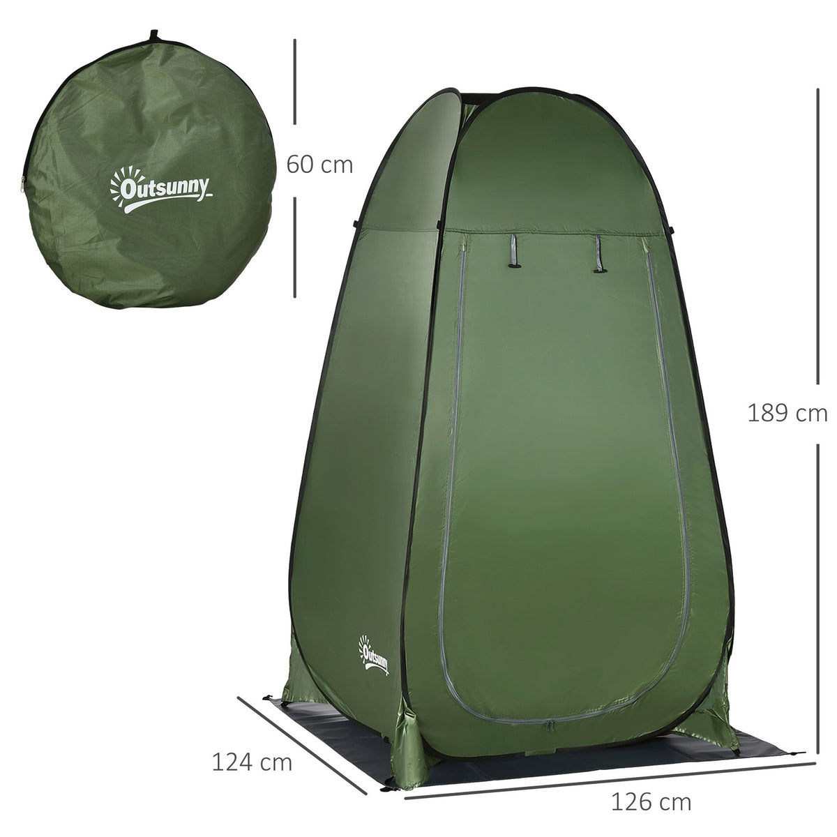 Pop-Up Shower Tent Toilet Tent For Camping, Mobile Outdoor Toilet, Dark Green, With Carry Bag, 126X124X189Cm