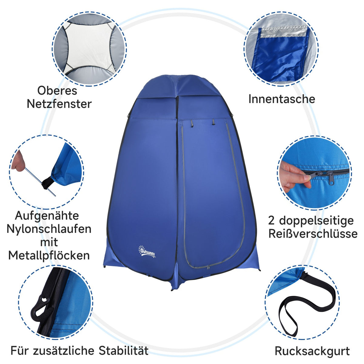 Pop Up Toilet Tent Mobile Camping Shower Tent Changing Tent With Inner Pocket Shower Cubicle Waterproof Polyester Dark Blue 120 X 120 X 190 Cm