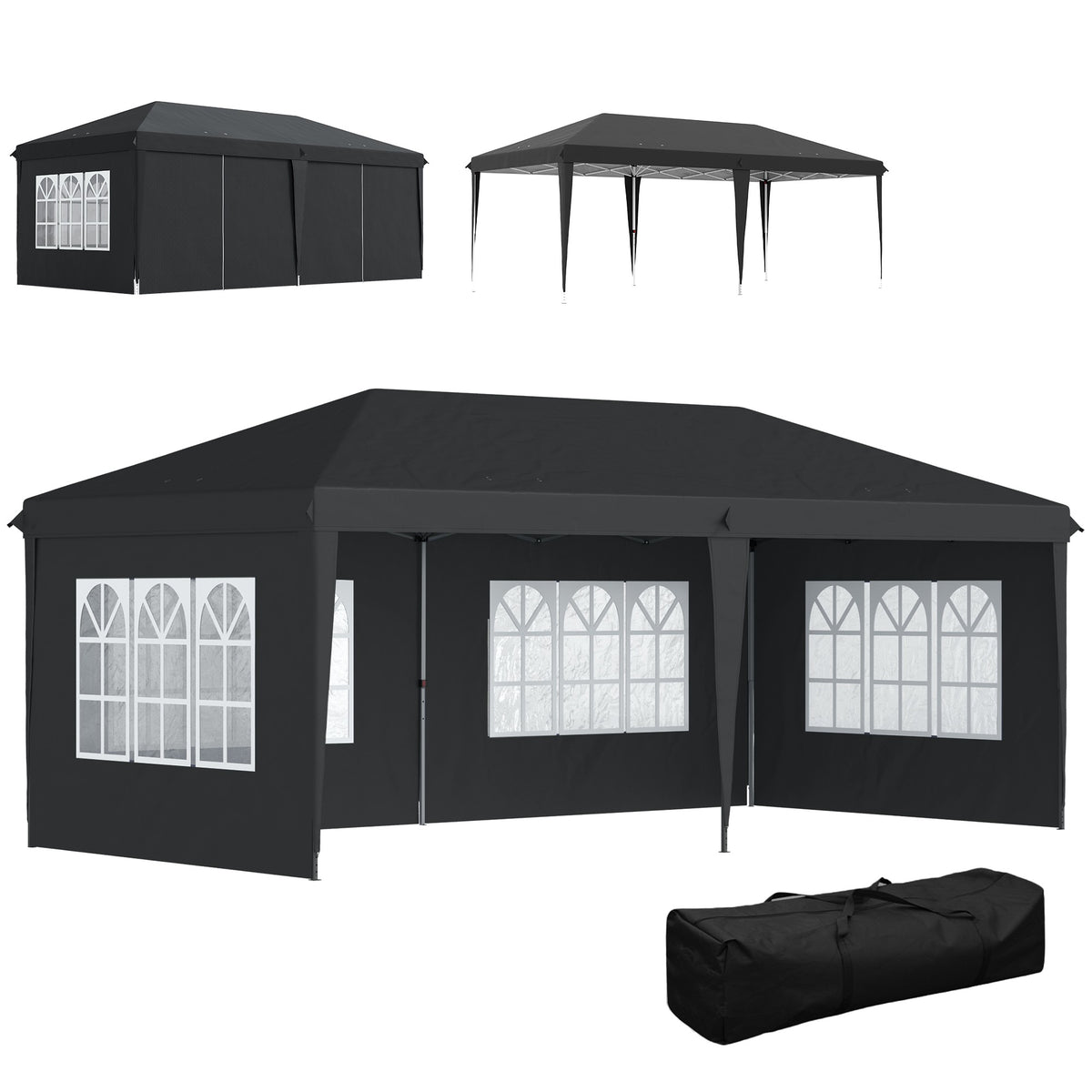 Pop-Up Waterproof Pavilion 3x6m with UV Protection, Black