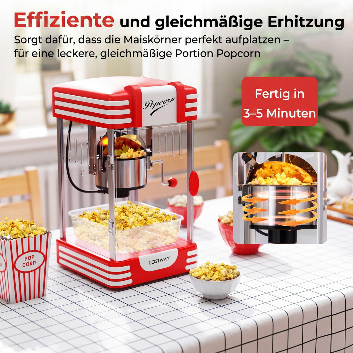 Popcorn Machine 300W, Retro Cinema Style, Warming Light