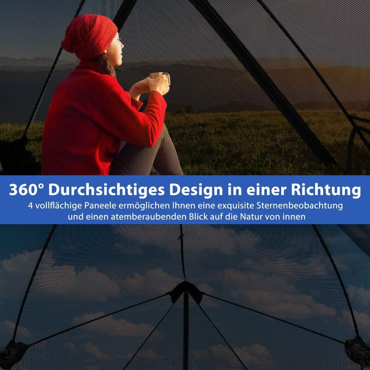 Pop up tent for 2-3 people 360° one-sided transparent family tent 225 x 145 x 161 cm gray
