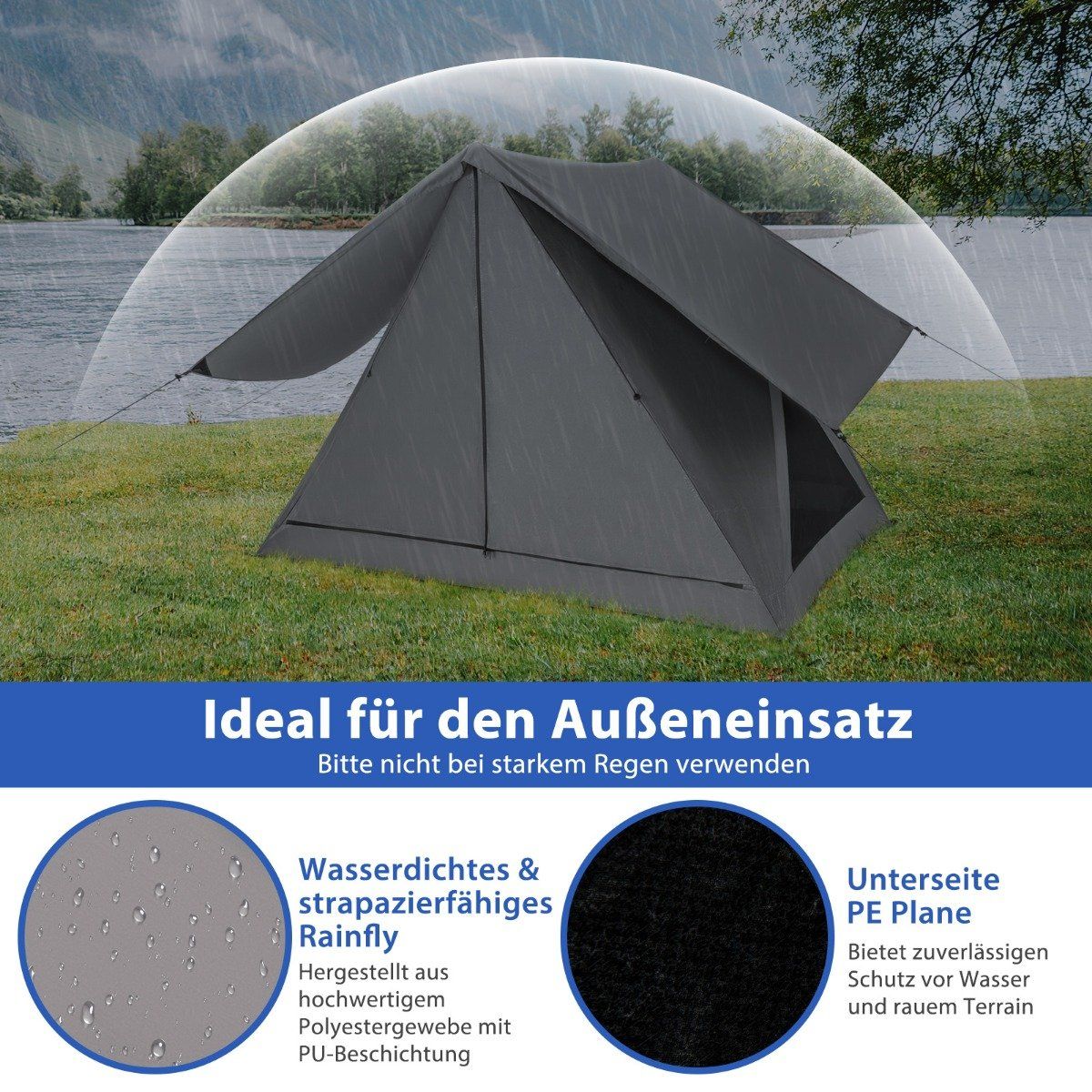 Pop up tent for 2-3 people 360° one-sided transparent family tent 225 x 145 x 161 cm gray