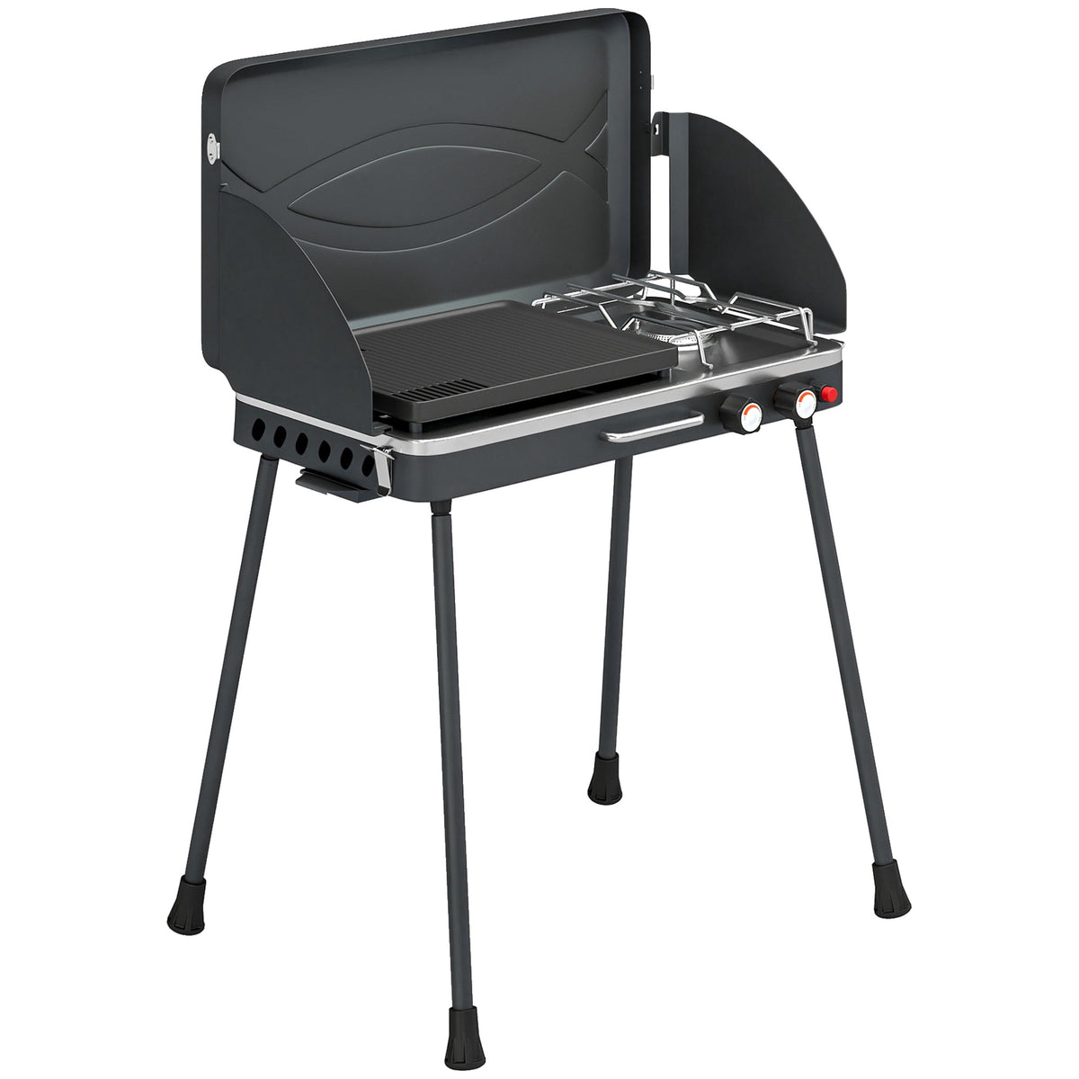 Portable 2-Burner Gas Grill, 7 kW, Tabletop Convertible