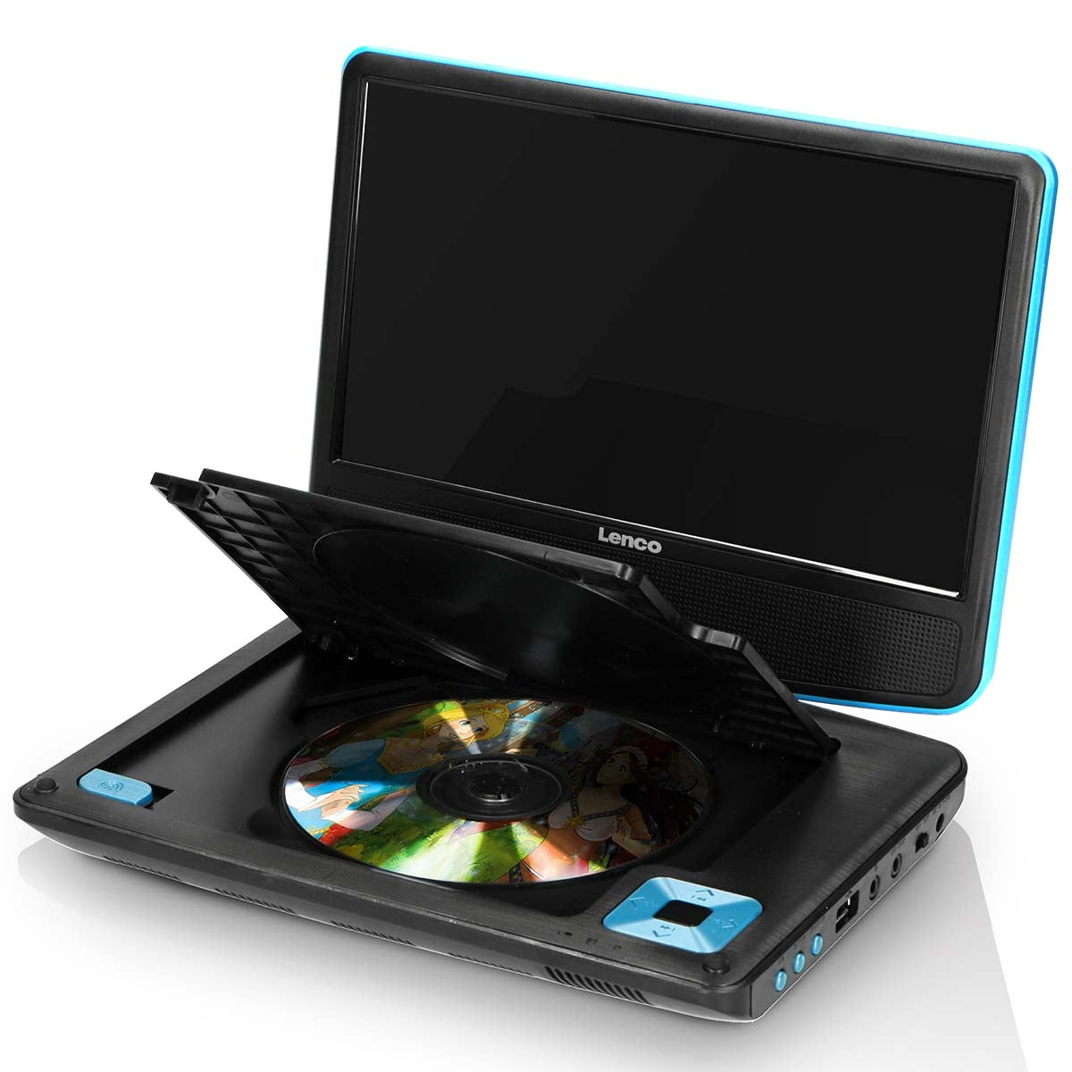 Portable 9" DVD player with USB headphones and mounting bracket Blue / Black