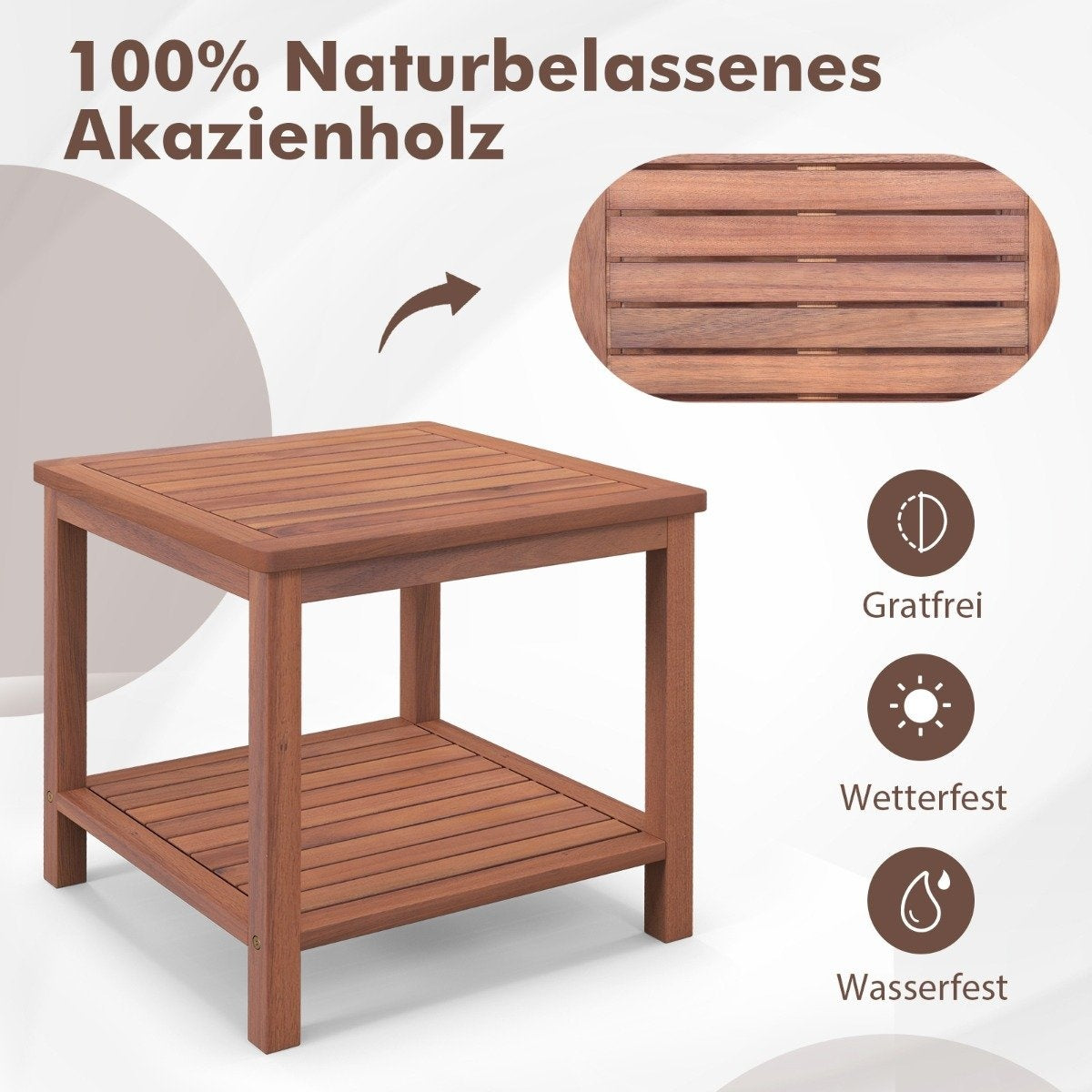 Portable Acacia Wood Side Table, 2-Tier Storage, 45x45x45 cm