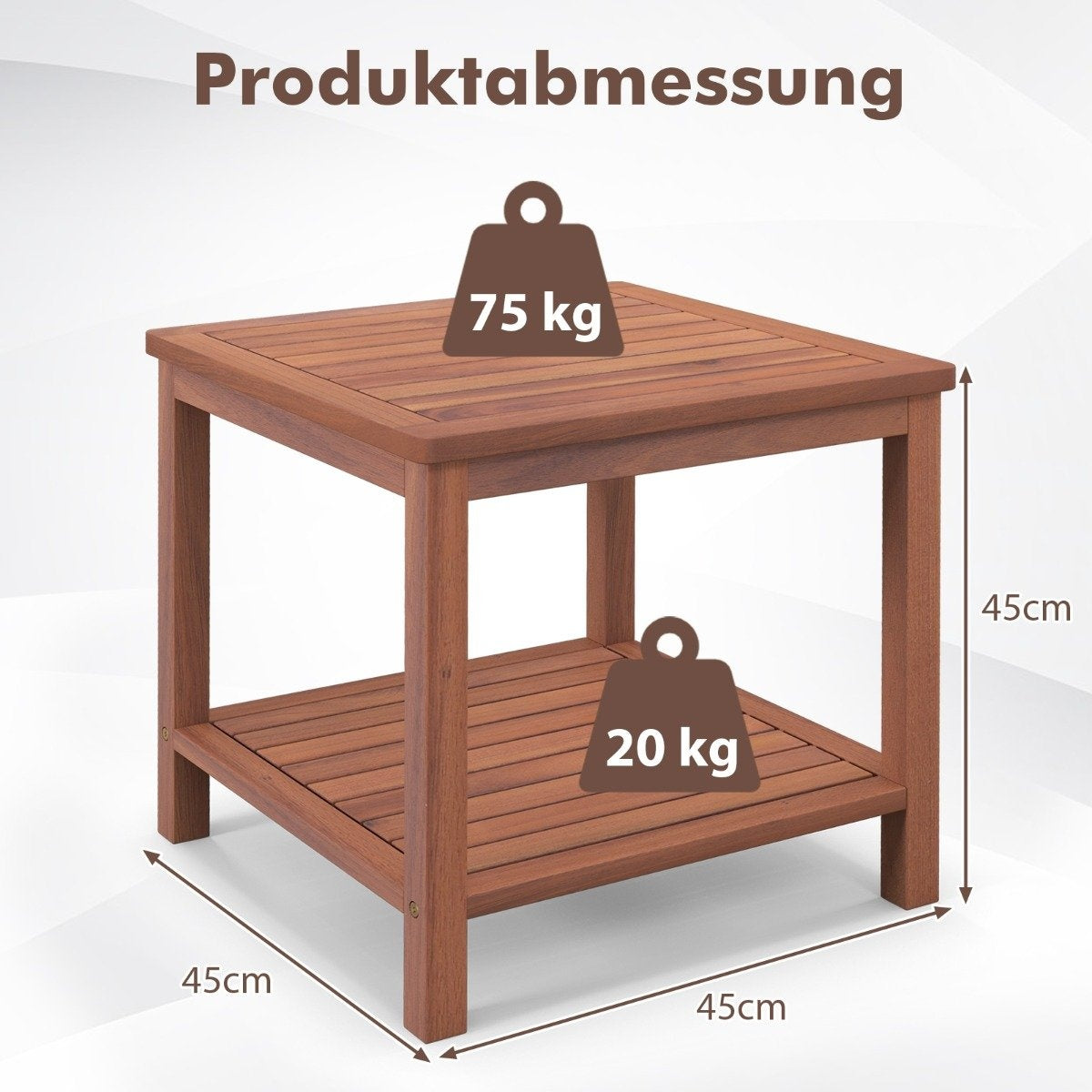 Portable Acacia Wood Side Table, 2-Tier Storage, 45x45x45 cm