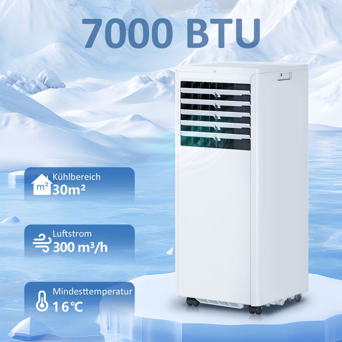 Portable Air Conditioner 7000 BTU, 4-in-1 Cooling, Dehumidifier