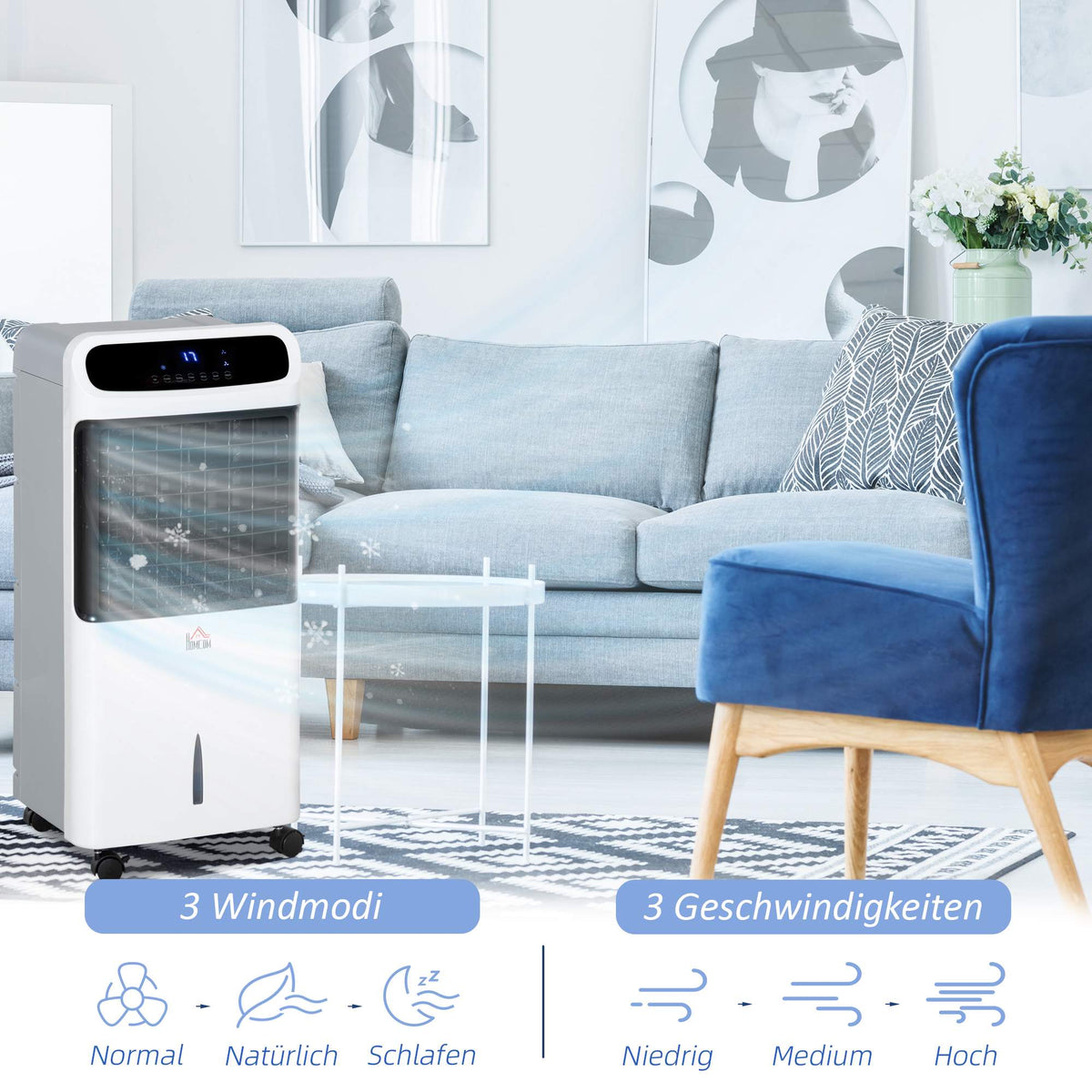 Portable Air Cooler with Ice Box, 3 Modes, 12L Tank