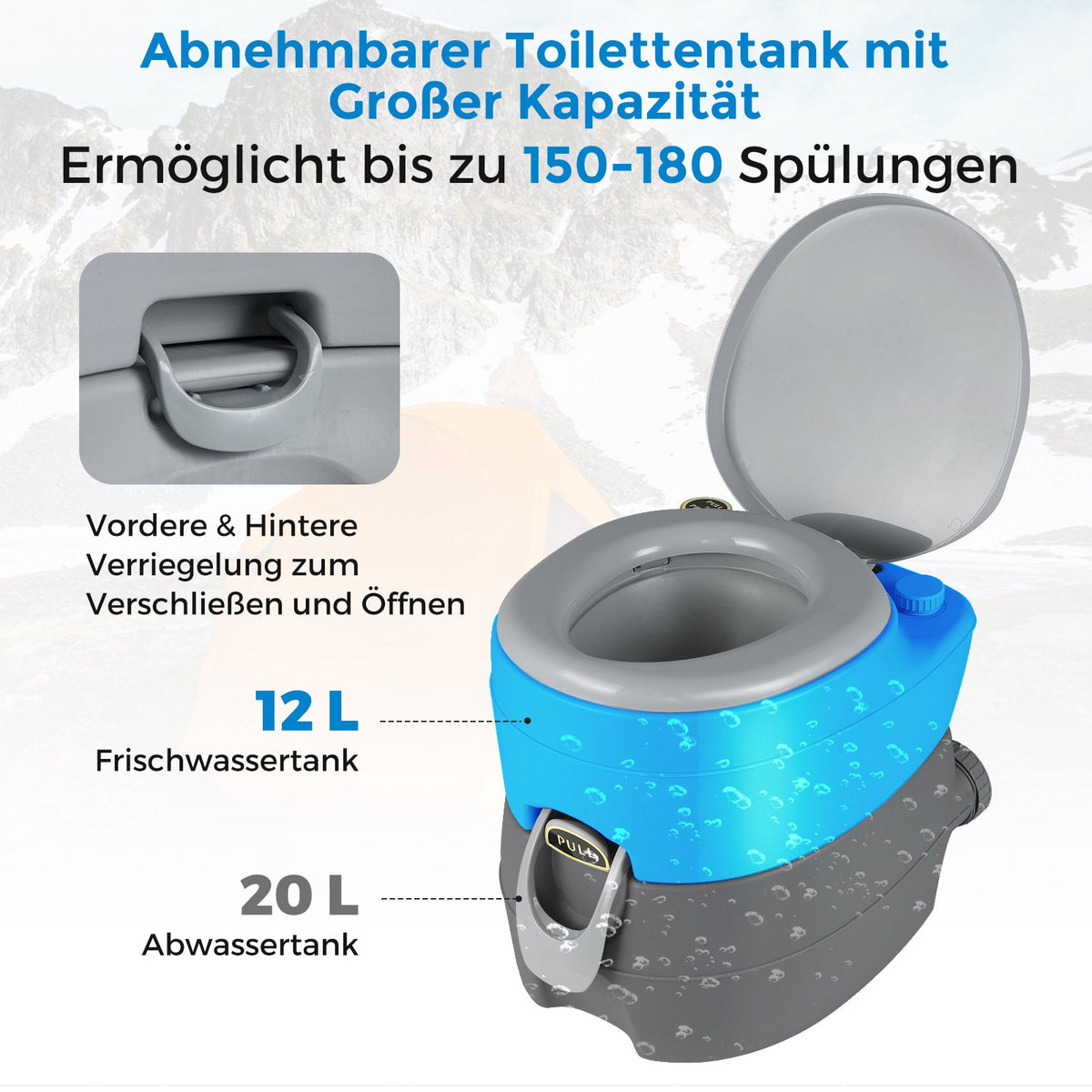 Portable Camping Toilet with 20L Waste Tank, Grey