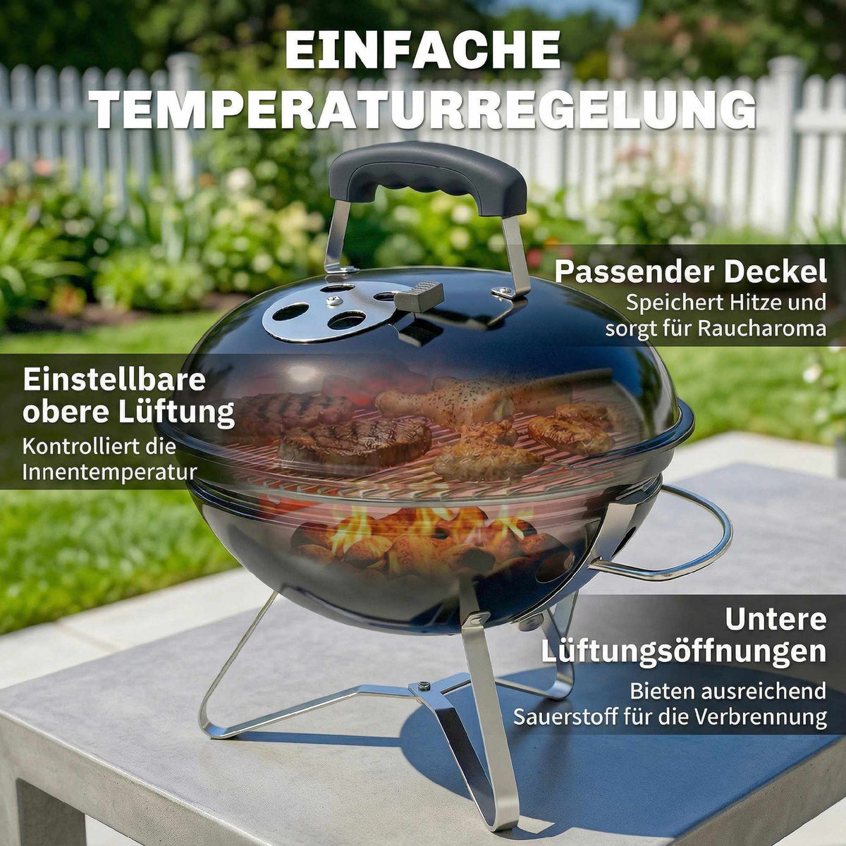 Portable Charcoal Kettle Grill with Lid and Vent, 41 cm