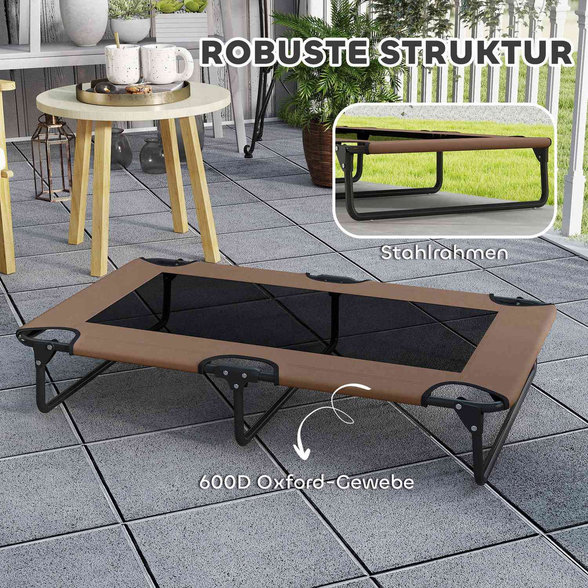 Portable Elevated Dog Bed, Raised Pet Bed with Breathable Mesh, for Large Dogs, Coffee