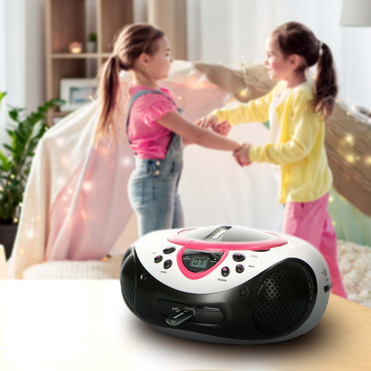 Portable FM Radio CD and USB player Pink