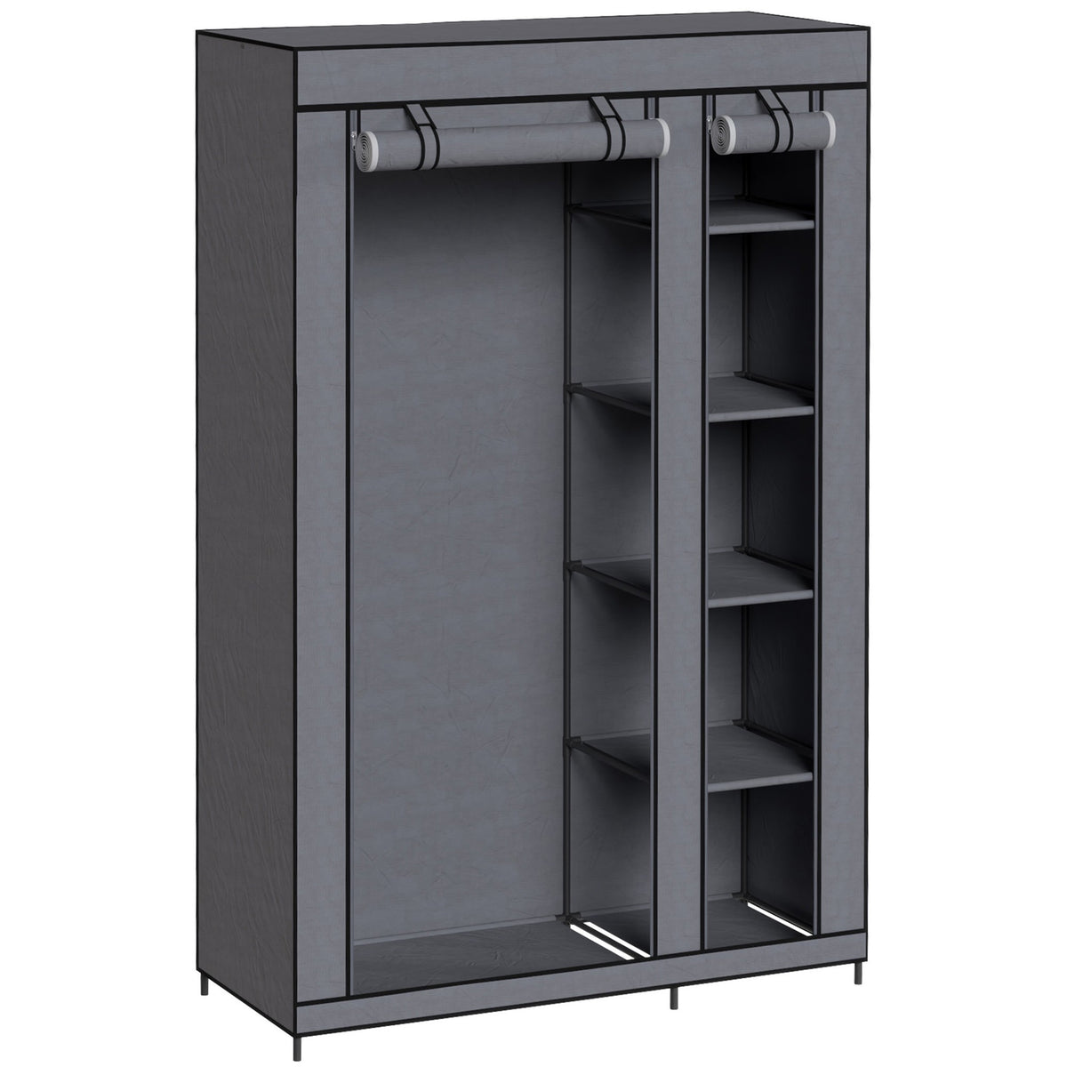 Portable Fabric Wardrobe with Hanging Rail & 5 Shelves, Grey