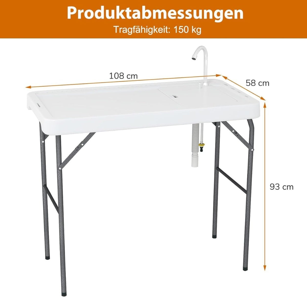 Portable Fish Cleaning Table with Sink & Faucet – White