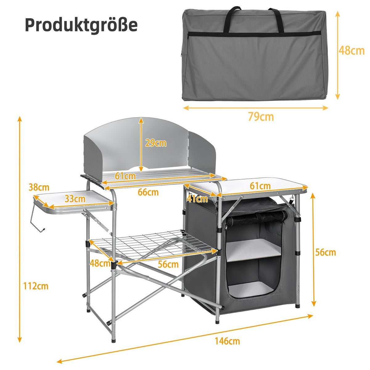 Portable Folding Camping Kitchen with Windshield & Storage