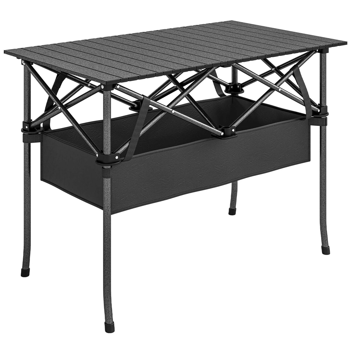 Portable Folding Camping Table with Mesh Storage, Black