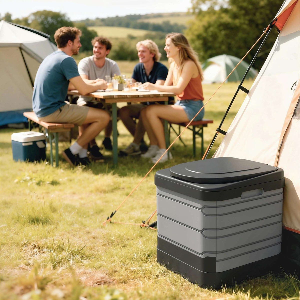 Portable Folding Camping Toilet with 12 Bags, 150kg Capacity