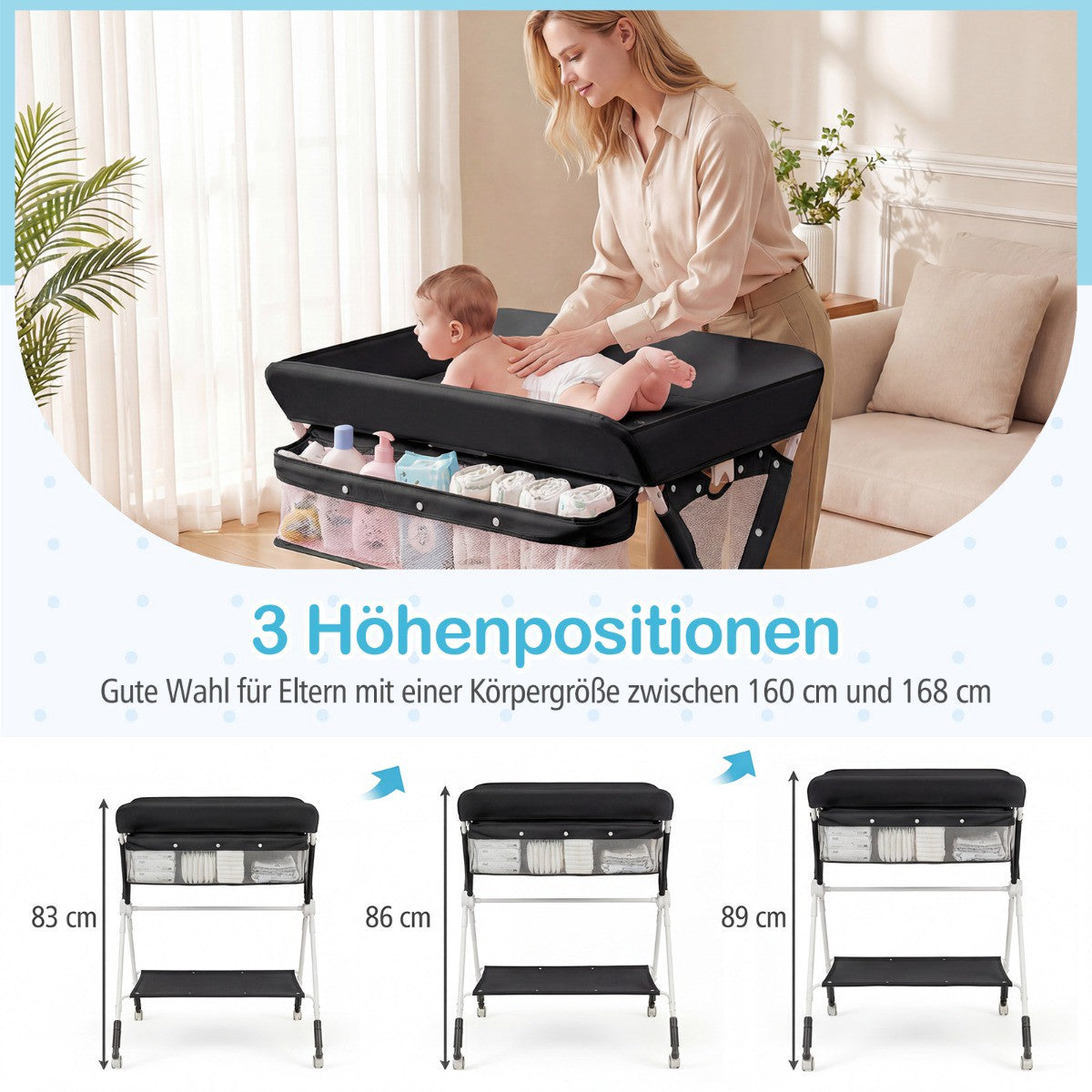 Portable Folding Changing Table with Adjustable Height, Black