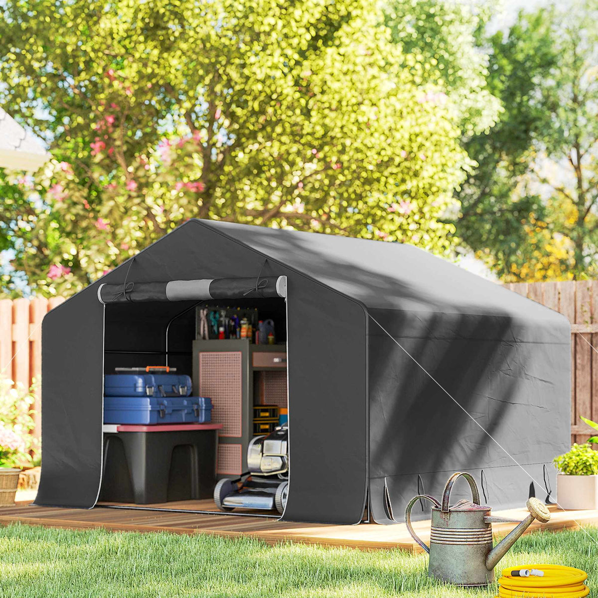 Portable Garden Shed, Bike Tent, Dark Grey, Metal Frame