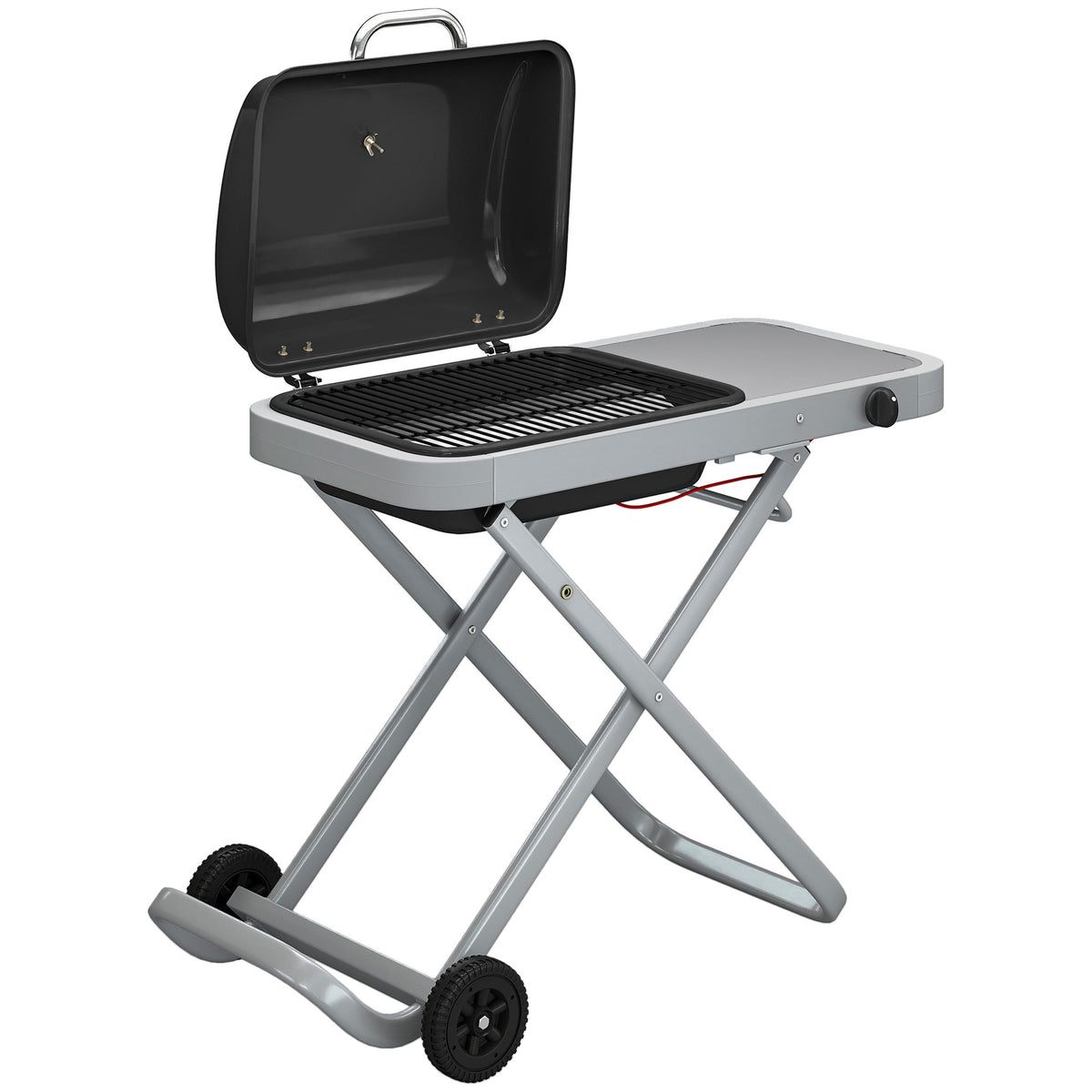 Portable Gas Grill with 1 Burner, Foldable Cart, Thermometer