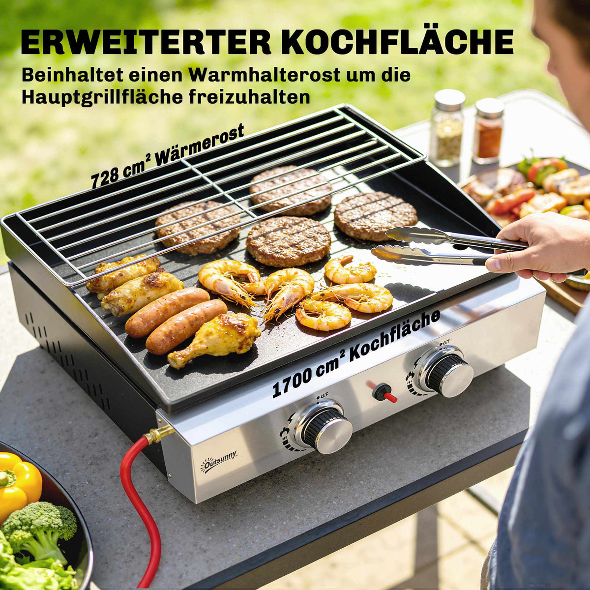 Portable Gas Grill with 2 Burners, Ceramic Coated Grate