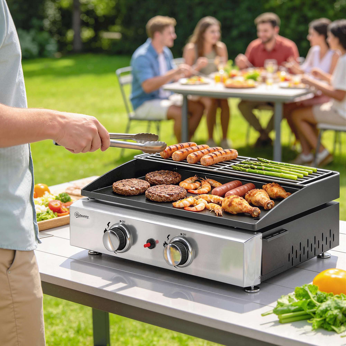 Portable Gas Grill with 2 Burners, Ceramic Coated Grate