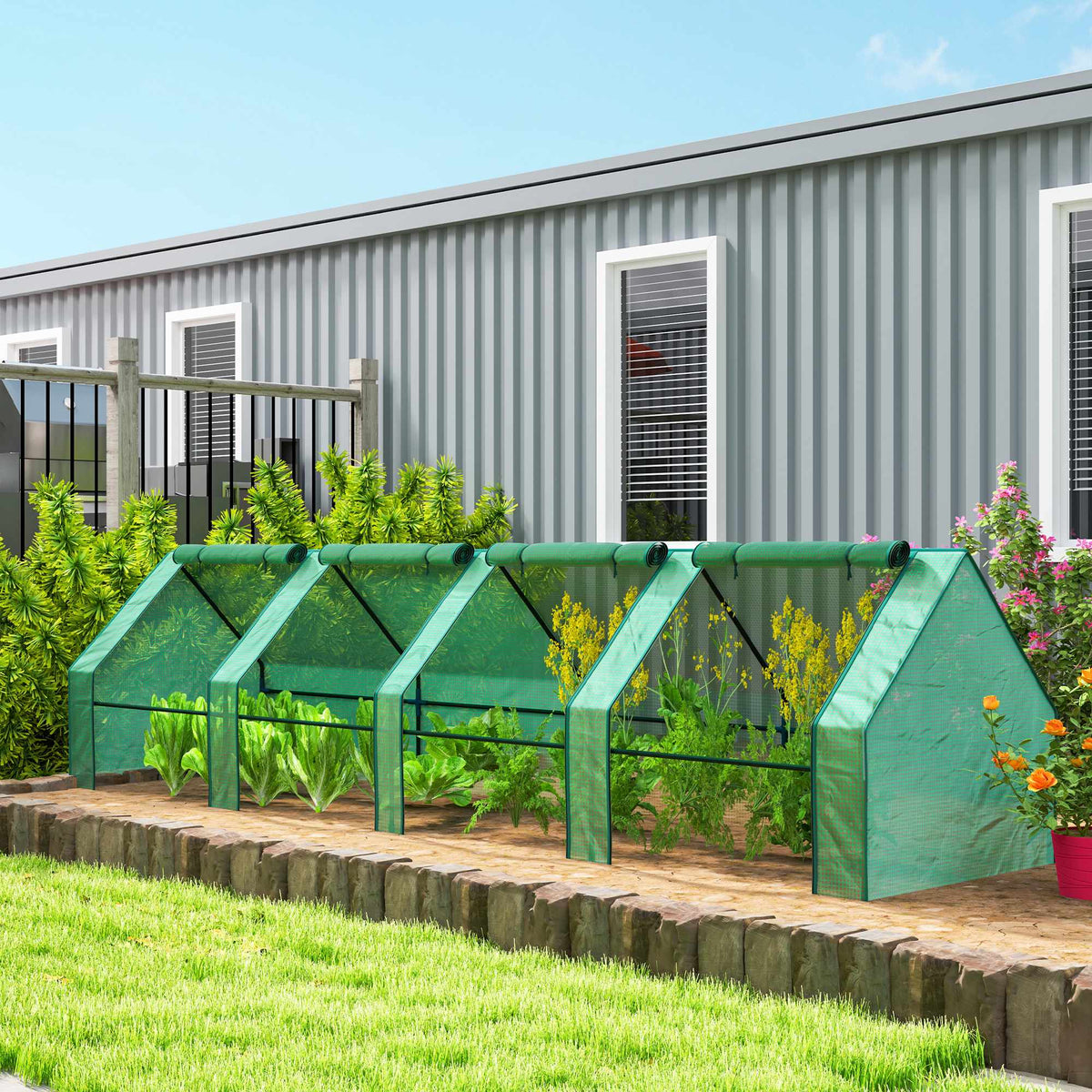 Portable Greenhouse with Zipper Doors, Steel Frame, 360x90x90 cm