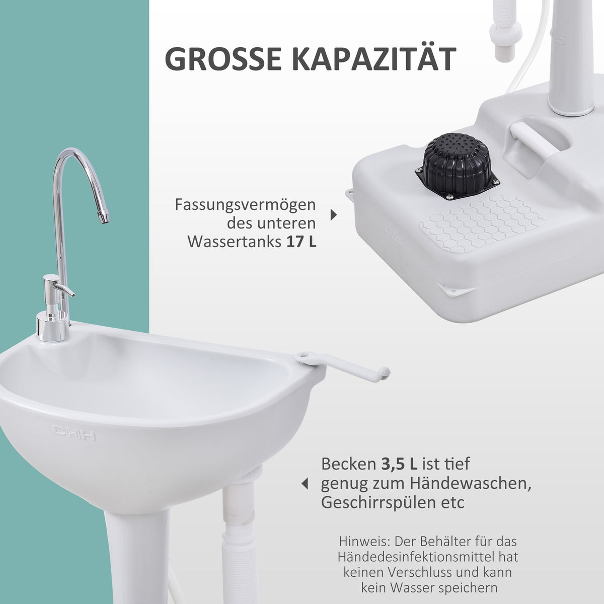 Portable Hand Sink Garden Outdoor Camping Voyager with Towel Rack Water Tank 17L Foot Pump 51 x 33.5 x 103 cm Gray