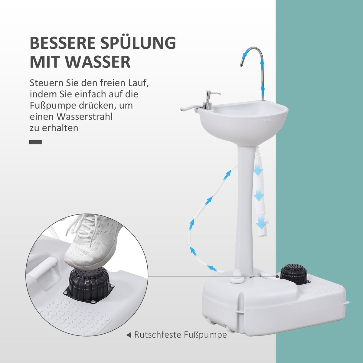 Portable Hand Sink Garden Outdoor Camping Voyager with Towel Rack Water Tank 17L Foot Pump 51 x 33.5 x 103 cm Gray
