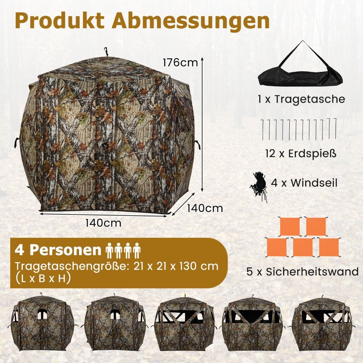 Portable Hunting Blind for 4 with Silent Windows