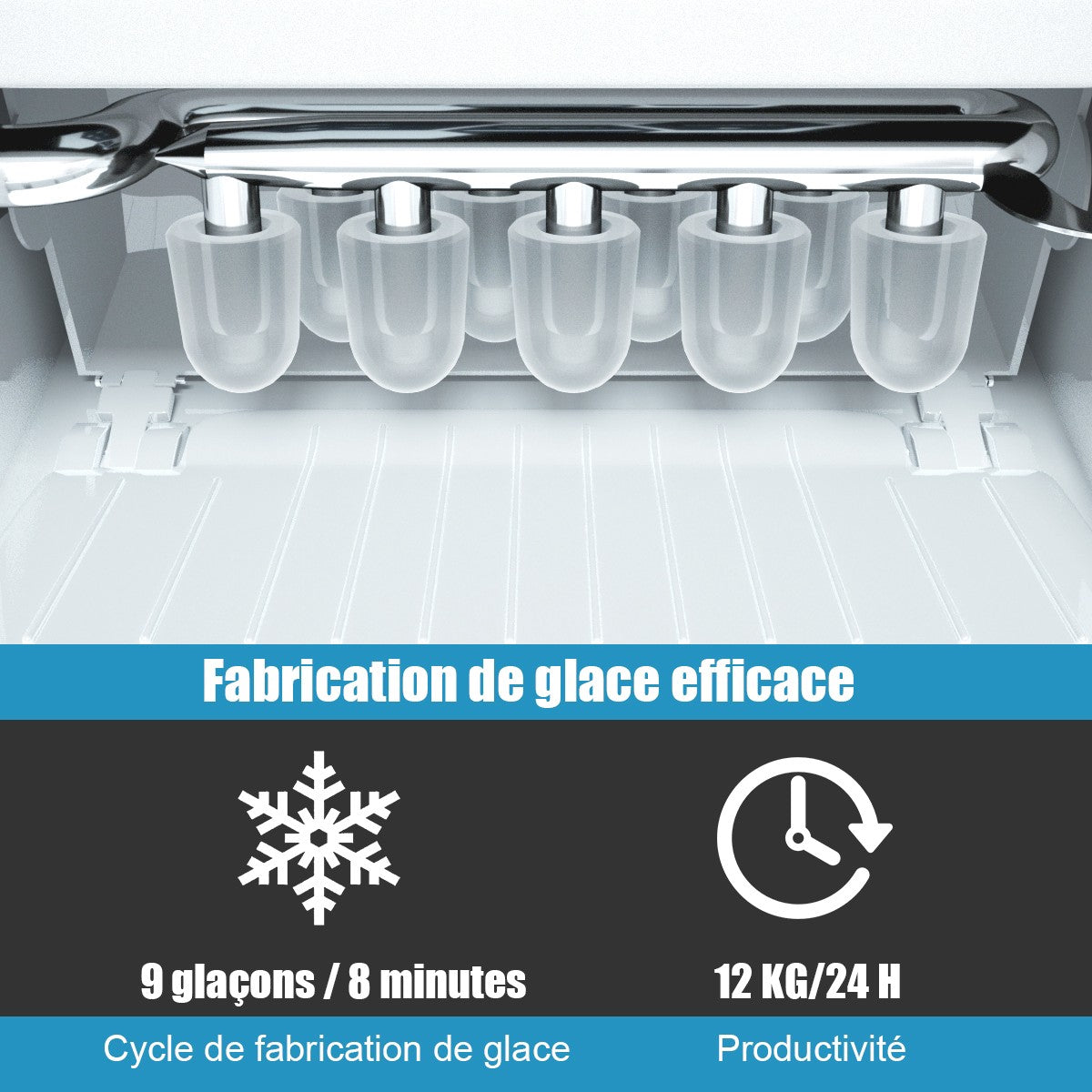 Portable Ice Maker With Self-Cleaning, 12 kg Day, 1.6 L