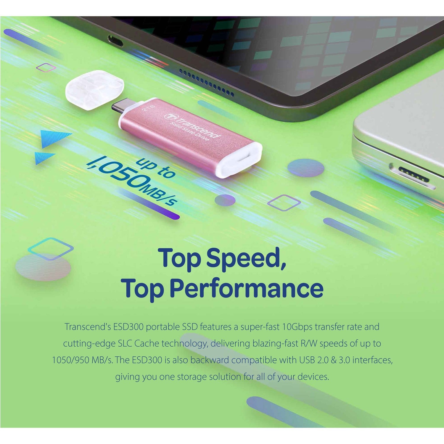 Portable Mini SSD ESD300C USB-C 1TB 10Gbps (R1050/W950 Mb/s) Silver